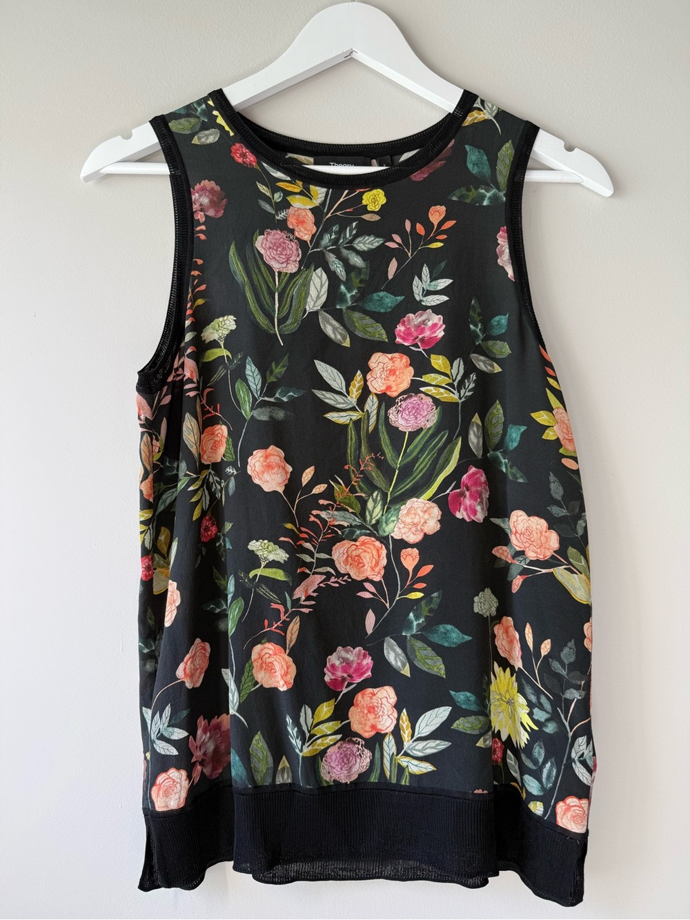 Theory Printed Lewie Floral 100% Silk Sleeveless Top Small